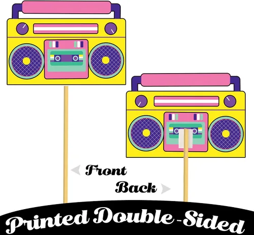 Vista 6 de Cinta de casete para decoración de mesa de fiesta, decoración de fiesta Boombox, decoración de fiesta de radio Boom Box Cut 1980, cinta de cassette