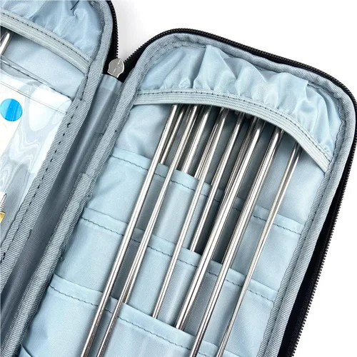 Vista 4 de Mdoker Juego de agujas de tejer de aluminio con estuche, 22 agujas de tejer rectas de un solo punto, agujas de suéter de 13.5 pulgadas de longitud