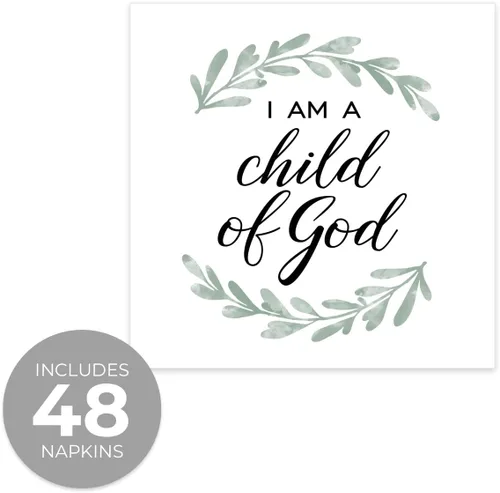 Vista 2 de Servilletas de bebida Child Of God / 48 servilletas de cóctel cristianas/diseño moderno de ramas de olivo religiosas / 4 3/4 pulgadas x 4 3/4 Hijo