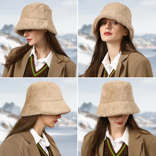 Vista 5 de Peicees Sombrero de pescador esponjoso de invierno para mujeres y niñas, gorro de pescador de piel sintética, Impresión de leopardo