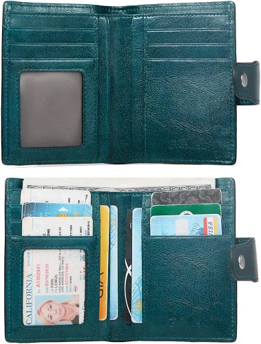 Vista 7 de BOSTANTEN - Billetera de cuero para mujer con bloqueo RFID, pequeña, con cremallera, de bolsillo, para tarjetas, con ventana para documento