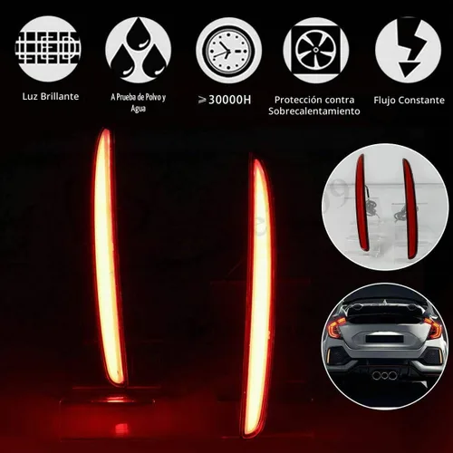 Vista 5 de Luces Reflectoras de Parachoques LED de Lente Roja Luces de Freno Traseras Faros Antiniebla Traseros para Honda Civic Hatchback 2017 en adelante