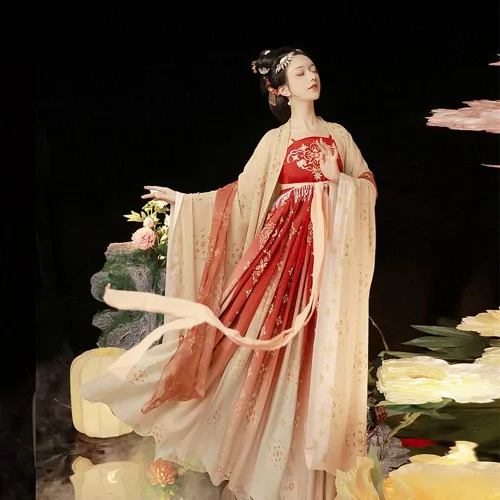 Vista 3 de Houchu Hanfu - Disfraz de Hanfu para adultos hecho en tirones bordado y falda Hezi