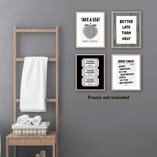 Vista 5 de Pleonox - Impresiones de arte de pared de baño divertidas en negro y blanco en lienzo 8x10 Pulgadas, juego de 4, decoración de pared de ducha