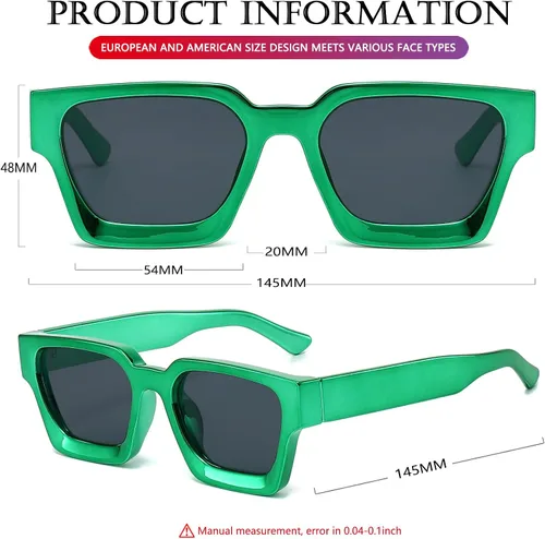 Vista 93 de AIEYEZO Gafas de sol cuadradas para mujeres y hombres, gafas de sol cuadradas con montura gruesa, estilo de diseñador simple