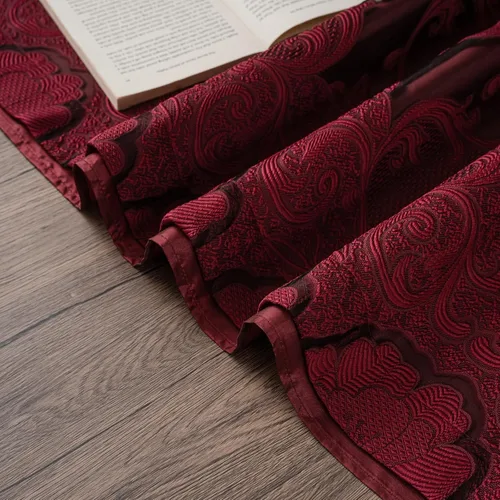 Vista 5 de Petrichor Cortinas de gasa jacquard transparente borgoña (54 pulgadas de ancho x 63 pulgadas de largo), 2 paneles con cenefa adjunta, diseño floral