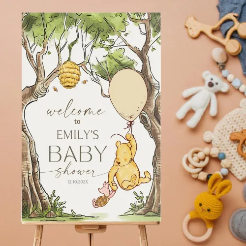 Vista 2 de Winnie The Pooh - Letrero de bienvenida personalizado para bebé, decoraciones clásicas para baby shower
