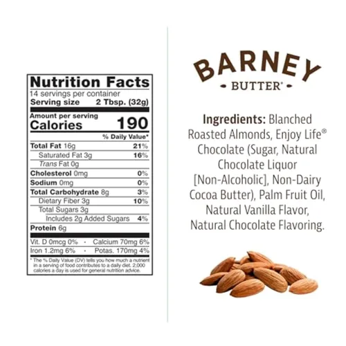 Vista 2 de BARNEY Mantequilla de almendras, chocolate, apta para dieta paleo, KETO, sin OMG, sin piel, 16 onzas