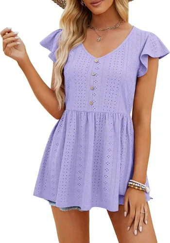 Vista 2 de NIASHOT Camisetas para mujer, lindas babydoll casual, peplum holgado, túnica