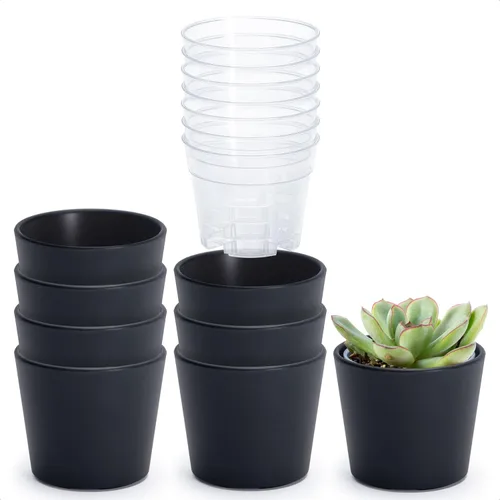 Vista 8 de Phoenix Vine Macetero de plástico verde oliva de 4.5 pulgadas con maceta transparente, cubierta decorativa ligera con maceta interior transparente