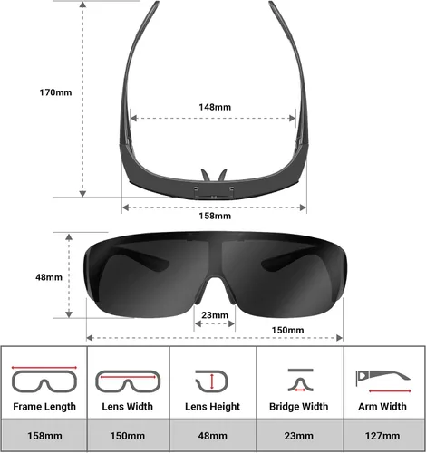 Vista 5 de BLUPOND KNIGHT VISOR Wrap Around Oversized Sunglasses - Fit Over Safety Glasses with Flip Up