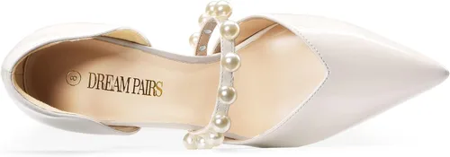 Vista 4 de DREAM PAIRS Zapatos de tacón alto con punta cerrada para mujer, con tiras de perla, elegante, D'Orsay, vestido de boda, fiesta, zapatos de tacón