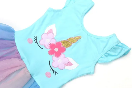 Vista 5 de EQSJIU Leotardos de ballet de unicornio con tutú para niñas pequeñas, vestido de falda de tul de algodón para bailar