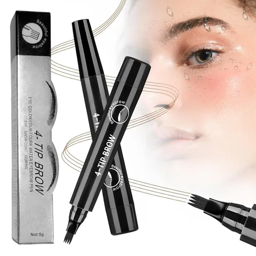 Vista 10 de Microblading Lápiz de cejas, lápiz mágico de contorno de cejas 2026 con punta de micro-tenedor, 3D resistente al agua con 4 puntas brocha de carrete