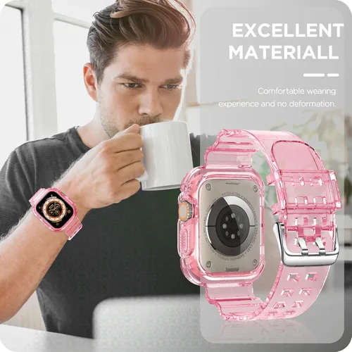 Vista 59 de DABAOZA - Correa transparente compatible con Apple Watch con estuche protector, correa deportiva de TPU con brillo para mujeres y hombres
