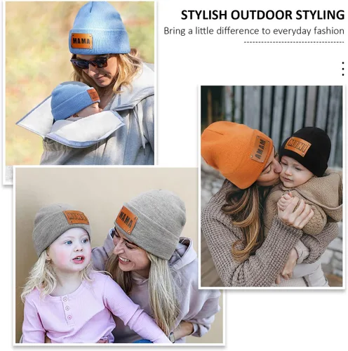 Vista 12 de Gorro para padres e hijos,Madre y bebé hija/hijo gorro de punto cálido de invierno,Gorro suave para niños