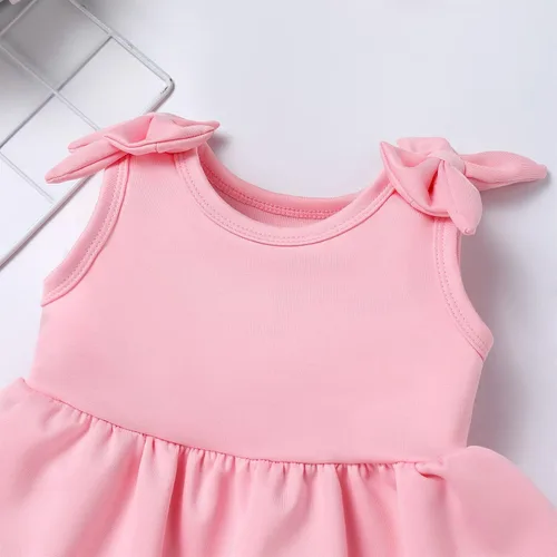 Vista 4 de Baby Girl Tutu Dress Summer Sleeveless Ruffle Princess Birthday Party Dresses Flower Bowknot Sundress with Headband Set