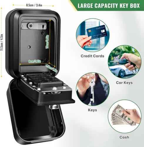 Vista 4 de HUANLANG Caja de seguridad para llaves con código, cajas de llaves impermeables para montaje en pared, 12 dígitos, teclado para llaves de casa