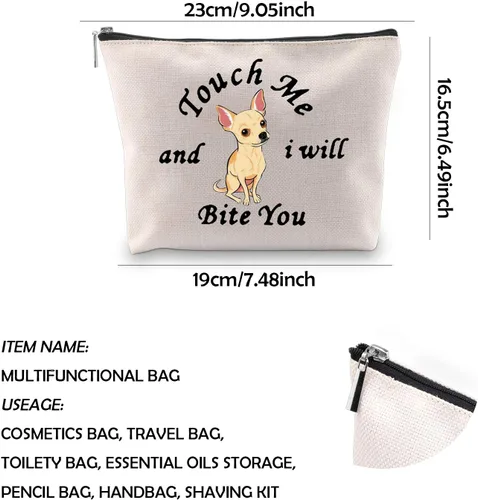 Vista 2 de WCGXKO Chihuahua Lover Gift Funny Chihuahua Theme Zipper Pouch For Chihuahua Mom Touch Me And I Will Bite You, Te muerde chihuahua