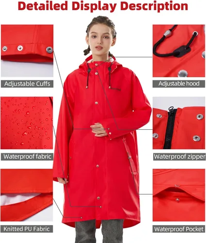 Vista 3 de Chubasquero para mujer, impermeable, con capucha, abrigo de senderismo, ligero, rompevientos, gabardina