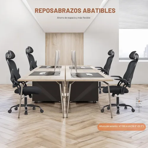 Vista 6 de Sweetcrispy Silla de escritorio para computadora de oficina, ergonómica, con respaldo alto, de malla, con ruedas y reposacabezas ajustables, cómodo