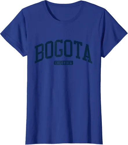 Vista 52 de Bogotá Colombia College University Style Camiseta azul marino, Blanco