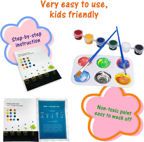 Vista 5 de Beinhome Juego de jardinería para niños, kit de jardinería de flores y pintura, kit de herramientas de jardinería para niños, el mejor regalo