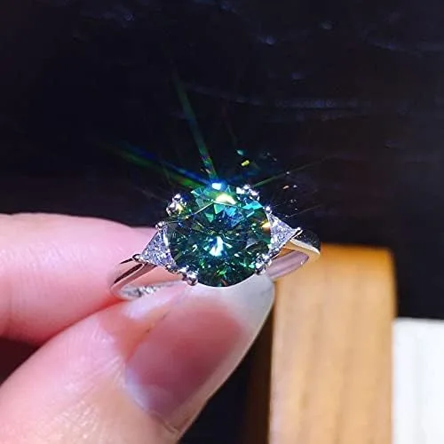 Vista 4 de Anillo brillante de diamantes completos de 3 quilates de corte redondo con circonita cúbica, anillo de compromiso para mujer, anillo de plata