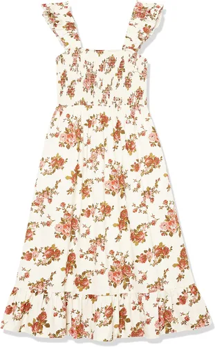 Vista 6 de The Drop - Kimi - Vestido fruncido por debajo de la rodilla con volantes en los hombros para mujer