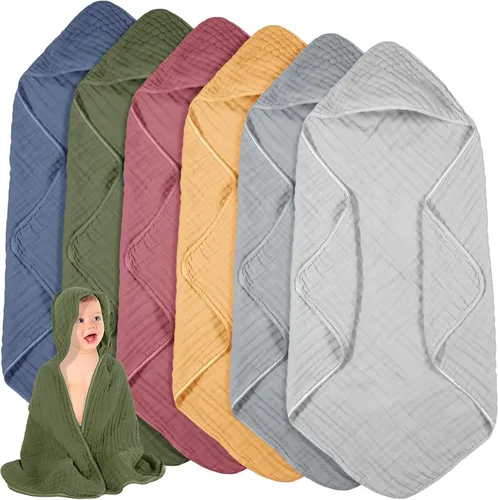 Vista 13 de Peryiter 6 piezas de toallas de muselina con capucha para bebé, toalla de baño de 81x81 cm de algodón para recién nacidos, mantas de bebé