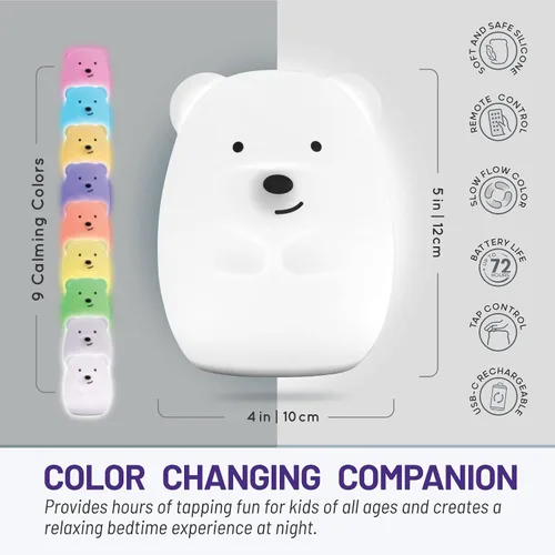 Vista 4 de Lumipets Luz nocturna de animales para niños, luz de silicona para bebés y niños pequeños, luz nocturna blanda para habitación de niños, luces