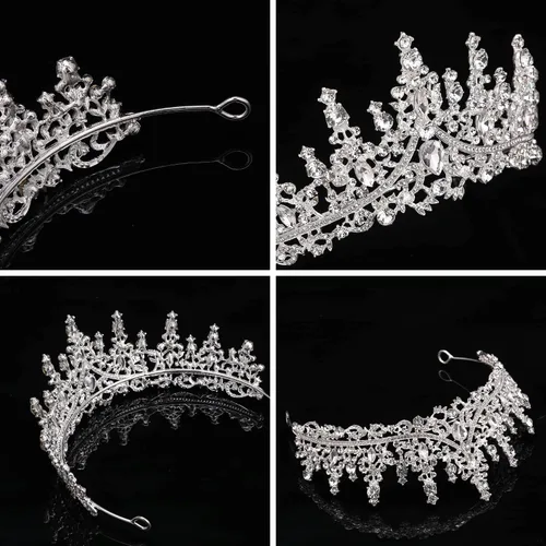Vista 5 de Corona de boda para novia, tiaras plateadas, corona de quinceañera con diamantes de imitación reales, coronas de reina para mujer, para graduación