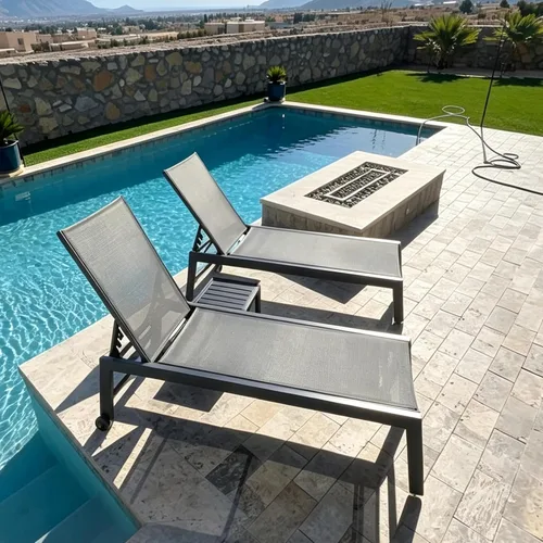 Vista 25 de PURPLE LEAF Juego de 2 tumbonas de aluminio para patio al aire libre con ruedas y mesa auxiliar, tumbona de piscina para jardín al aire libre, junto