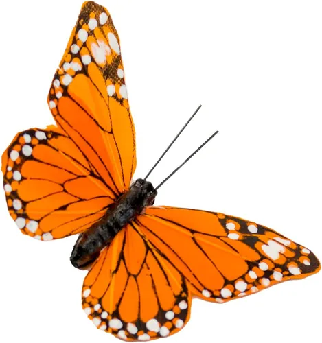 Vista 5 de YCHTEWY - Decoración de mariposa monarca, juego de 12 decoraciones de mariposa de plumas con clip, 3.75", naranja..