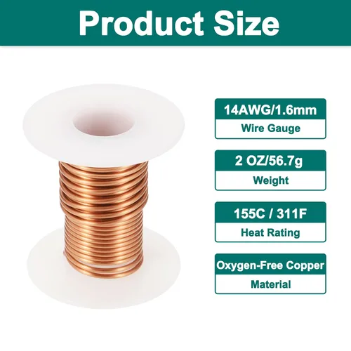 Vista 2 de MECCANIXITY Cable magnético de 14 AWG, cables de cobre esmaltado calibre 14, alambre de bobina magnética de 2 onzas para motor transformador