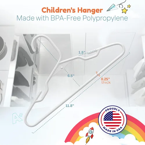 Vista 2 de Perchas de plástico para niños de 12 pulgadas, paquete de 10 unidades, fabricadas en los Estados Unidos, capacidad de 5 libras, perchas para ropa