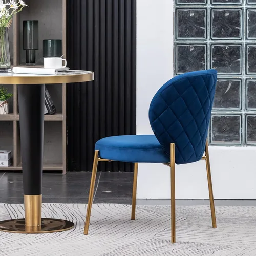 Vista 7 de Amoa - Juego de 2 patas de metal dorado contemporáneas con sillas de comedor tapizadas de terciopelo, color azul