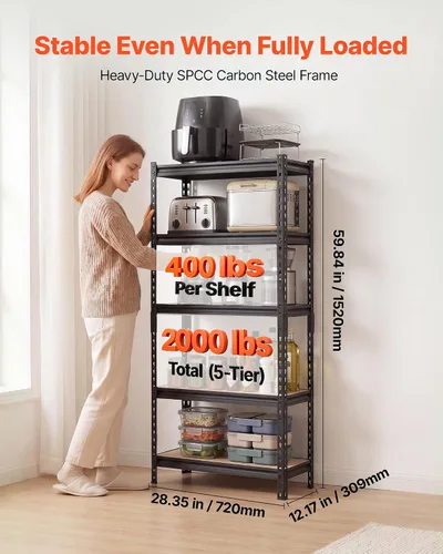 Vista 3 de VEVOR Storage Shelves, 5-Tier Adjustable, 2000 lbs Capacity, Heavy Duty Garage Storage Shelving Unit, Metal Utility Rack Shelf, for Kitchen Pantry