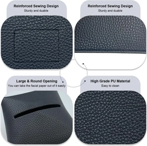 Vista 4 de Funda para caja de pañuelos 5 x 5 x 5 pulgadas de piel sintética, organizador cuadrado de caja de pañuelos en cubo para baño, encimera de tocador