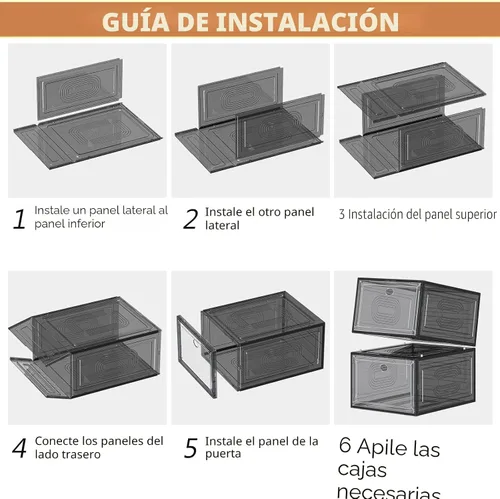 Vista 6 de caktraie Paquete de 10 organizadores de zapatos gruesos apilables, caja de almacenamiento de zapatos resistente mejorada con puerta magnética, Negro