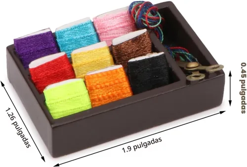 Vista 6 de Accesorios para casa de muñecas, kit de herramientas de costura en miniatura, accesorios para sala de coser, cesta de costura, modelo de simulación
