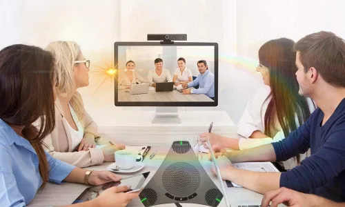 Vista 3 de JACKLY - Micrófono de conferencia USB con altavoz para negocios, micrófono omnidireccional 360°, reducción de ruido DSP inteligente para reuniones