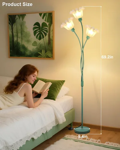 Vista 6 de Lámpara de pie de flores para sala de estar, moderna lámpara de pie de árbol con cabezas ajustables, 3 luces 3000 K suave blanco cálido lámpara