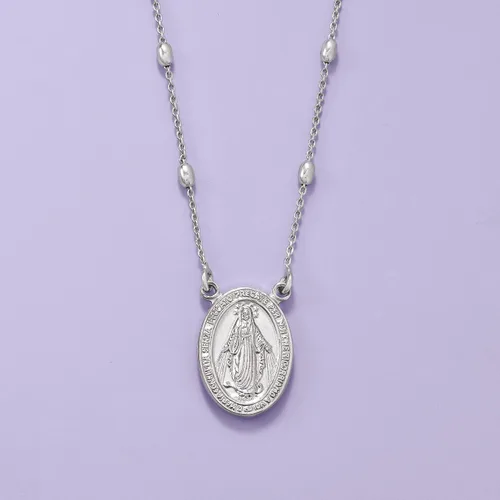 Vista 8 de Ross-Simons Italian Sterling Silver Miraculous Medal Beaded Station Necklace
