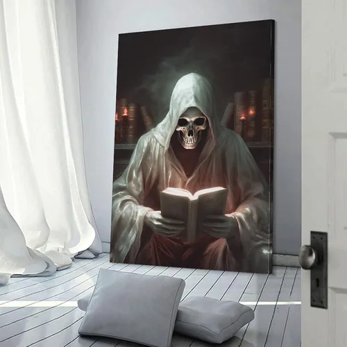 Vista 3 de HHGaoArt Lienzo gótico para pared, póster de fantasmas de Halloween, imagen espeluznante en lienzo