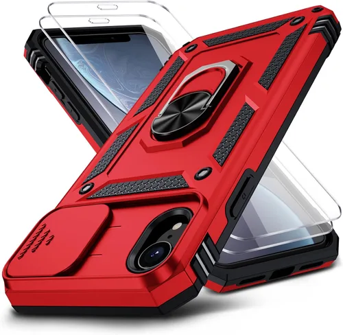 Vista 9 de Funda para iPhone XR, Funda para Teléfono iPhone XR con 2X Protectores de Pantalla HD + Cubierta Deslizante para Cámara, [Grado Militar] Funda
