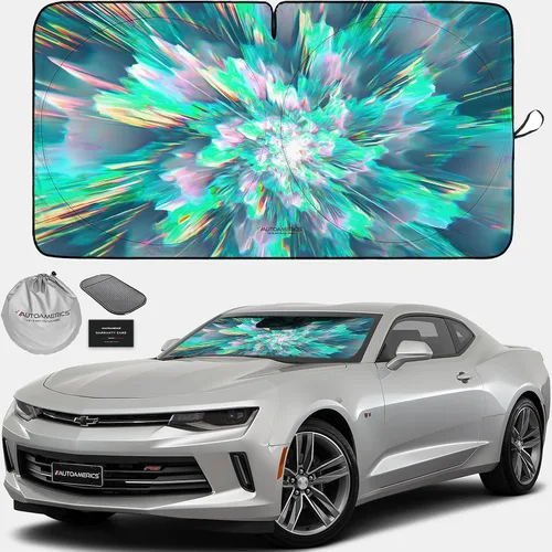 Vista 56 de Parasol de Parabrisas de Una Pieza - Parasol Cromado Líquido Plegable para Ventana Delantera de Auto para Carros SUV Camión - Protector Visor