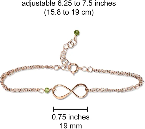 Vista 3 de Pulsera con dije de infinito con piedra natal, joyería hecha a mano, regalo para ella