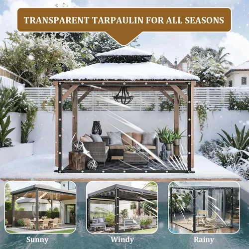 Vista 4 de Lona transparente de 8x20 pies con ojales, lonas transparentes engrosadas de 14 mil, resistente, impermeable, resistente al desgarro, vinilo PVC