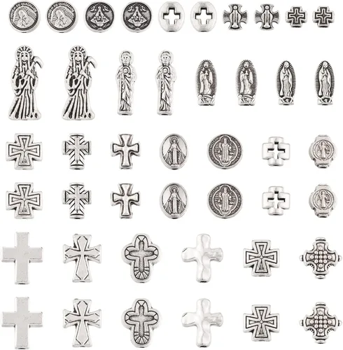 Vista 15 de Craftdady 600 cuentas espaciadoras tibetanas de 10 estilos, colores mezclados, aleación de metal, dijes para pulseras, collares, suministros